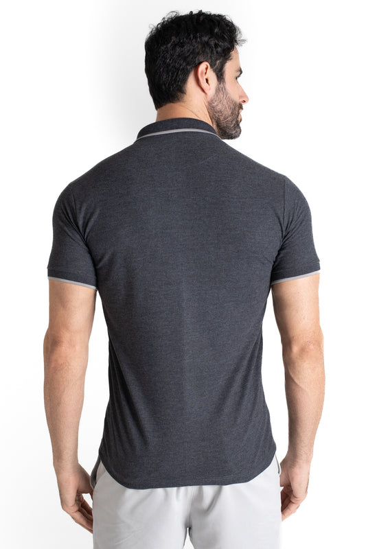 Polo Piquet Com Detalhe Gola - Mescla Grafite