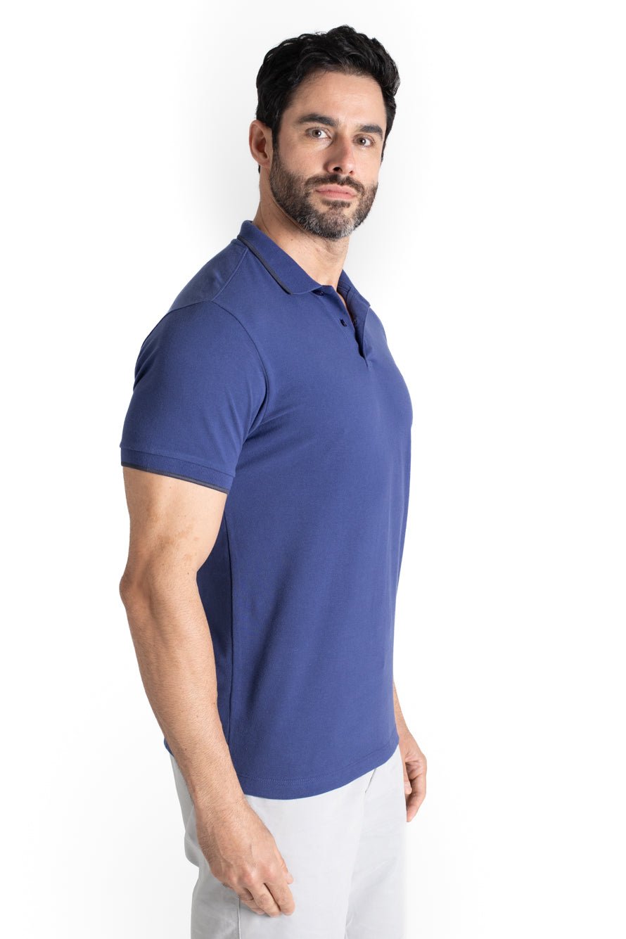 Polo Piquet Com Detalhe Gola - Azul Escuro