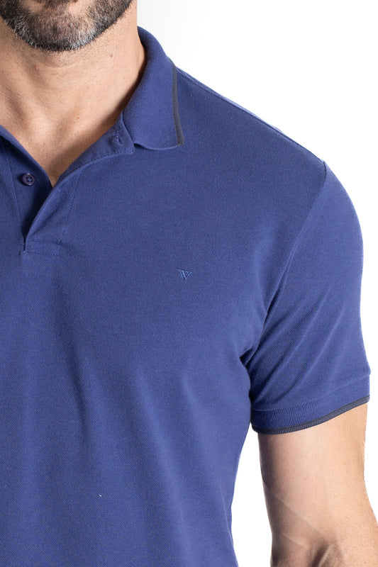 Polo Piquet Com Detalhe Gola - Azul Escuro