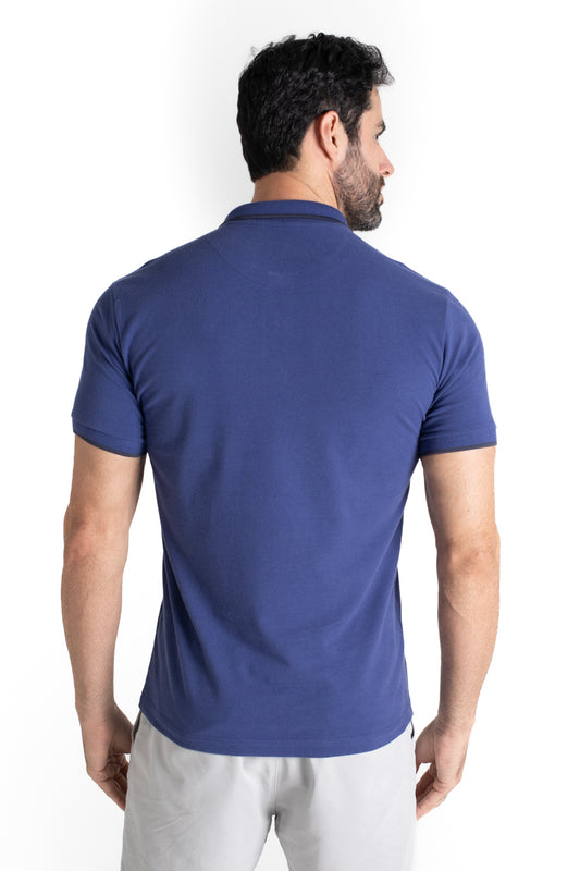 Polo Piquet Com Detalhe Gola - Azul Escuro