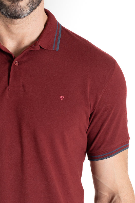 Polo Piquet Com Detalhe Gola - Vinho