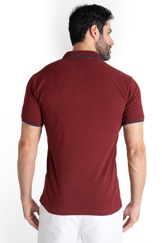 Polo Piquet Com Detalhe Gola - Vinho