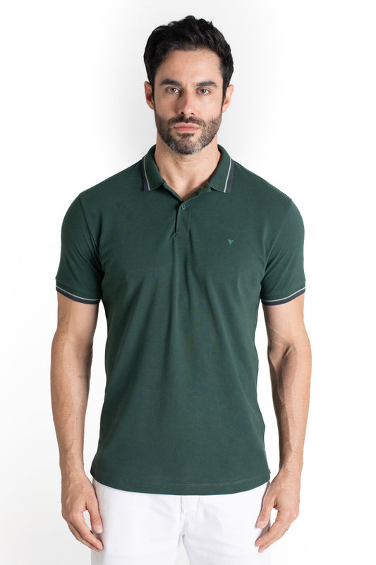 Polo Piquet Com Detalhe Gola - Verde