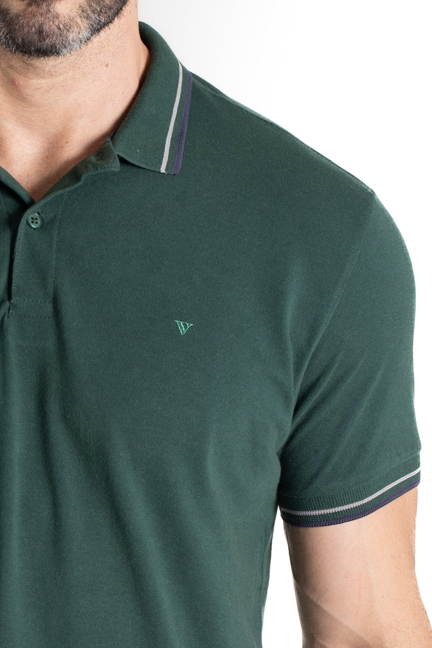 Polo Piquet Com Detalhe Gola - Verde