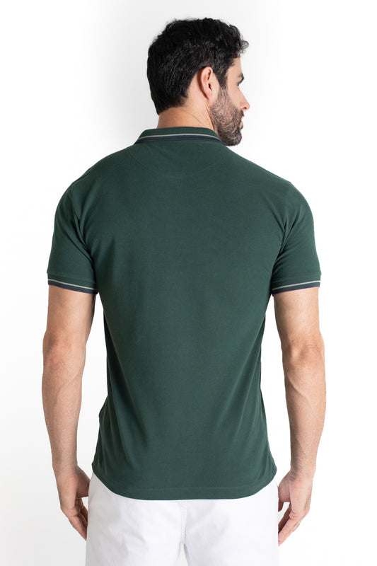 Polo Piquet Com Detalhe Gola - Verde