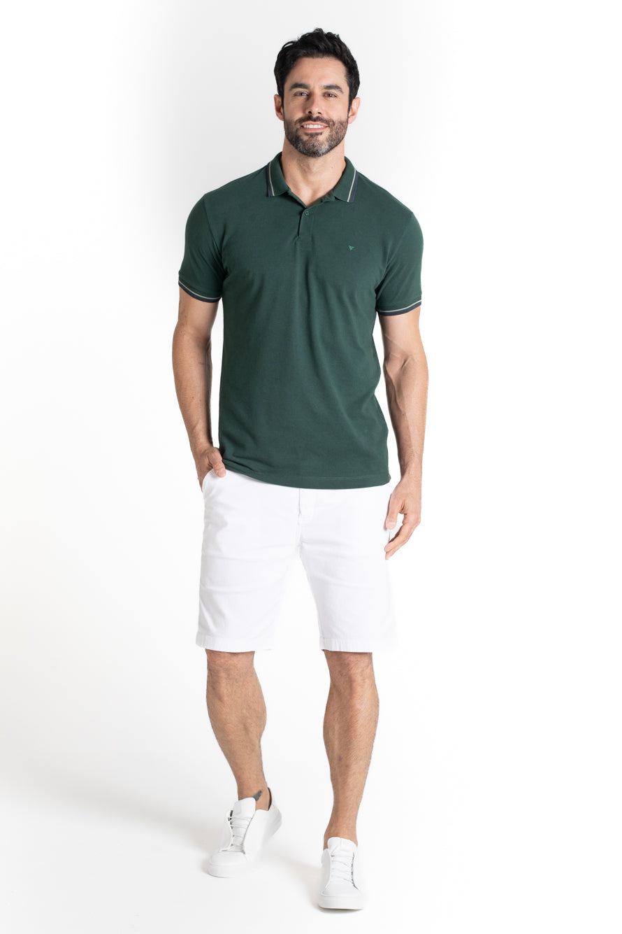 Polo Piquet Com Detalhe Gola - Verde