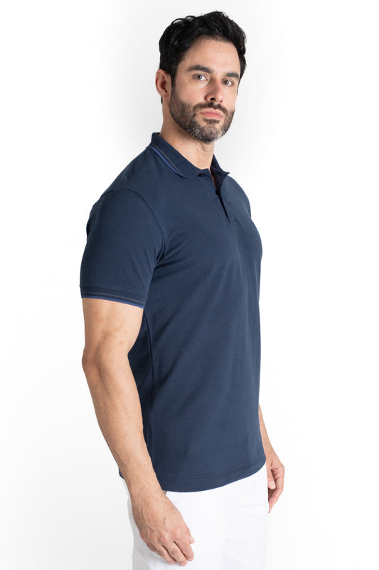 Polo Piquet Com Detalhe Gola - Marinho