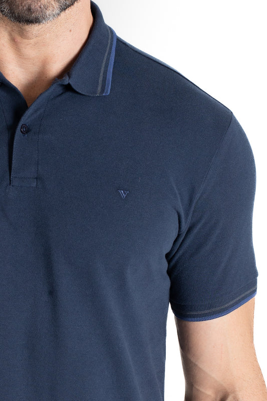 Polo Piquet Com Detalhe Gola - Marinho