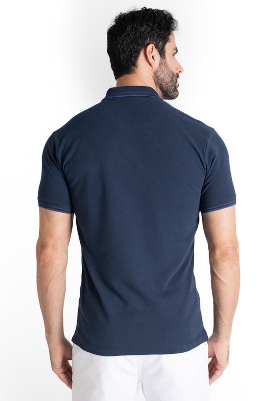 Polo Piquet Com Detalhe Gola - Marinho