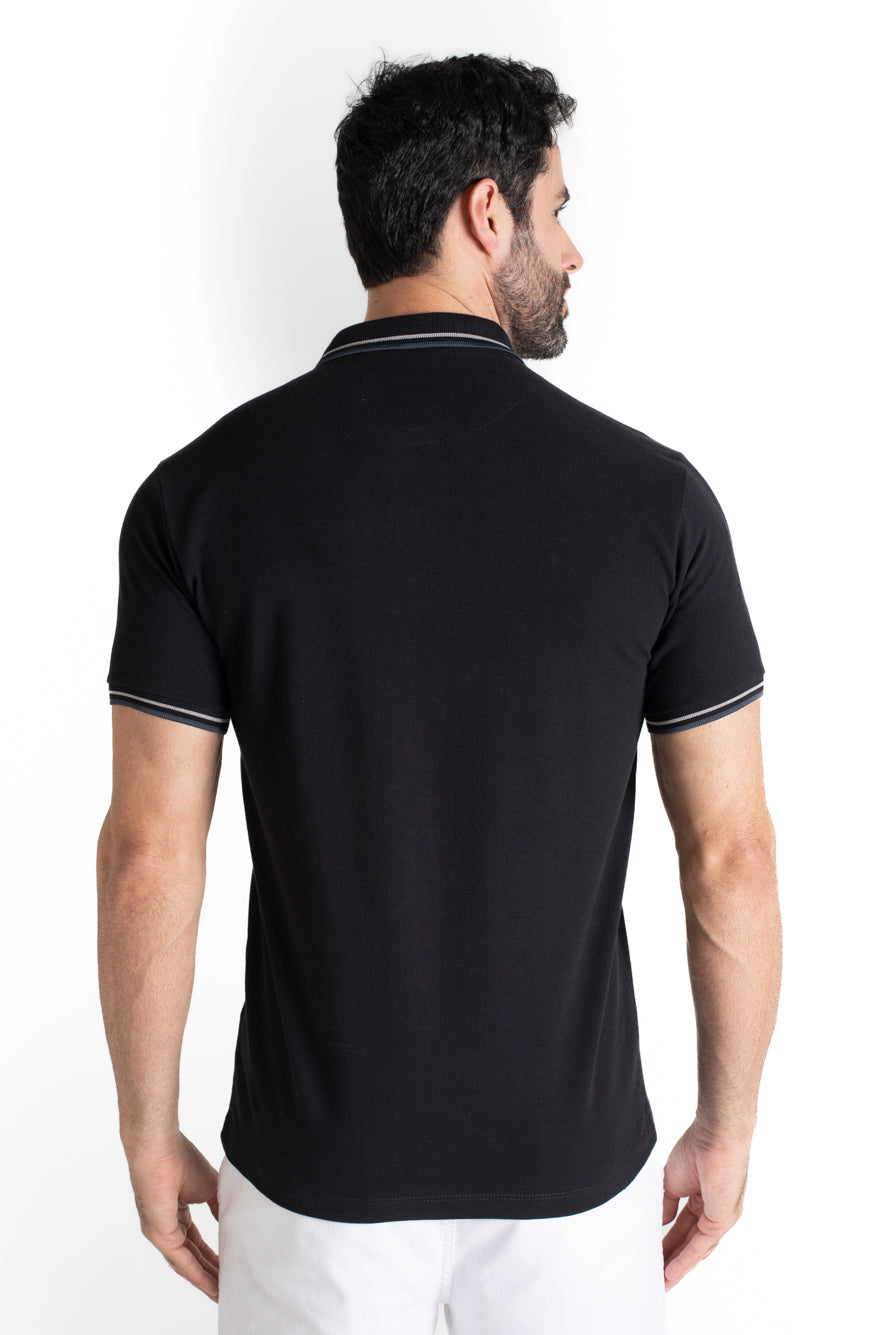 Polo Piquet Com Detalhe Gola - Preto