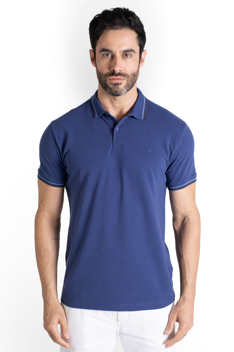 Polo Piquet Com Detalhe Gola - Azul Escuro