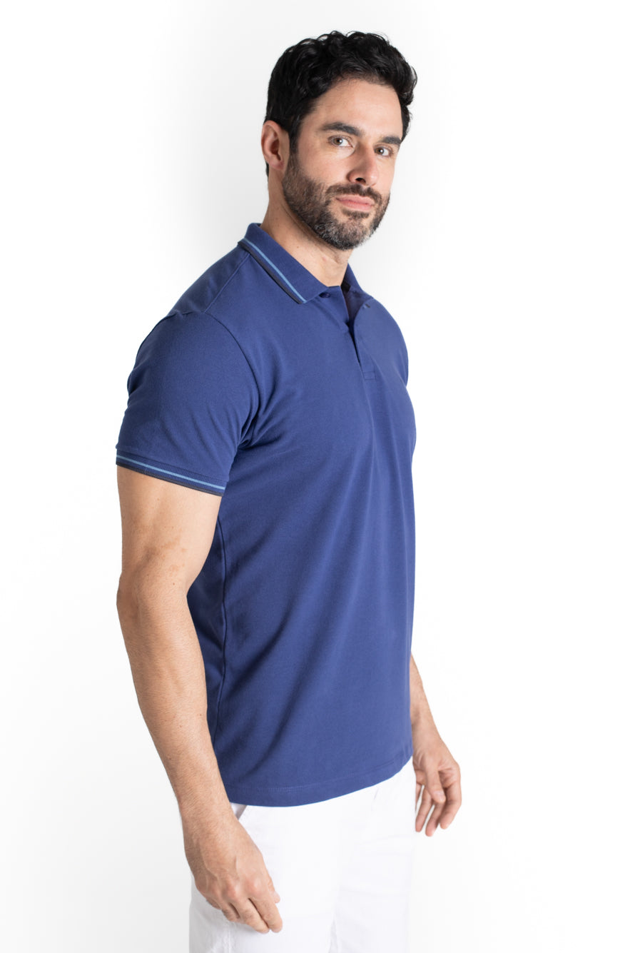 Polo Piquet Com Detalhe Gola - Azul Escuro