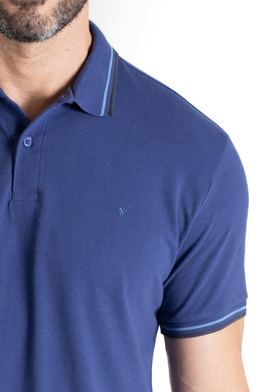 Polo Piquet Com Detalhe Gola - Azul Escuro