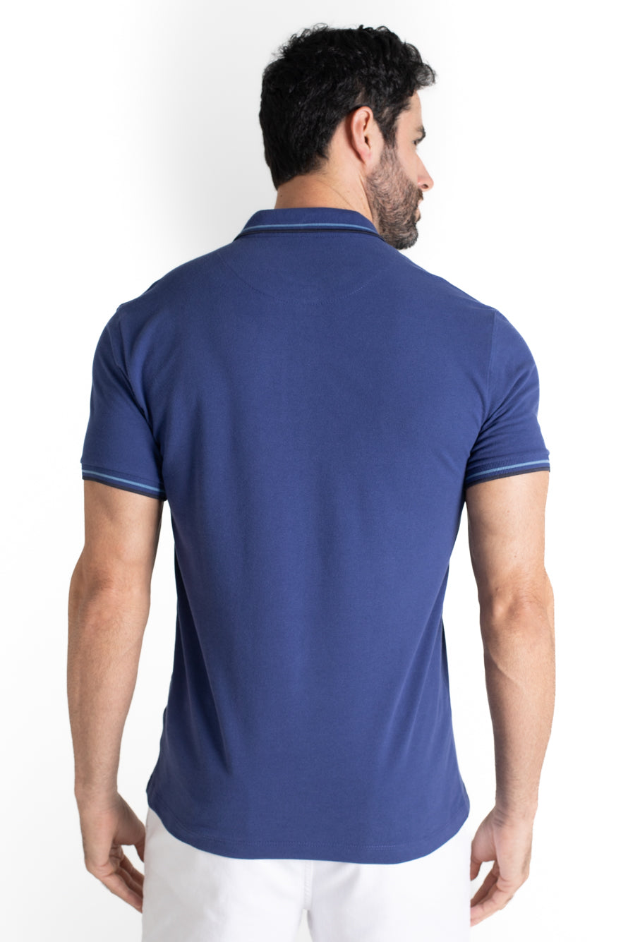 Polo Piquet Com Detalhe Gola - Azul Escuro