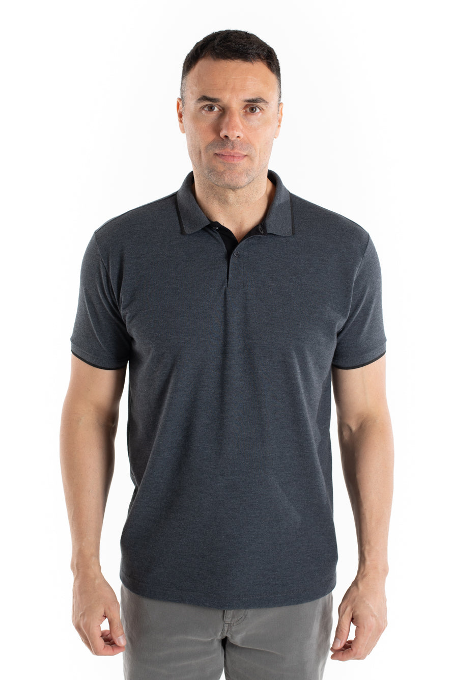 Polo Piquet Com Friso - Mescla Escuro