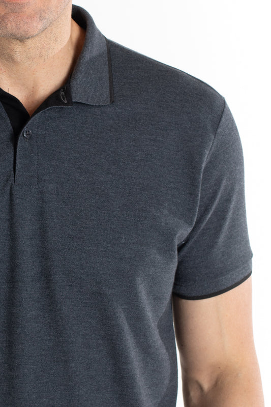 Polo Piquet Com Friso - Mescla Escuro