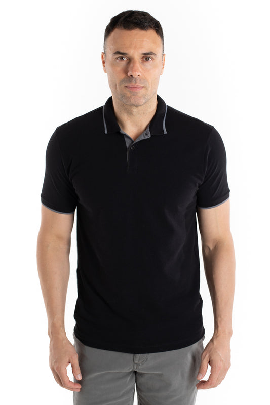 Polo Piquet Com Friso - Preto