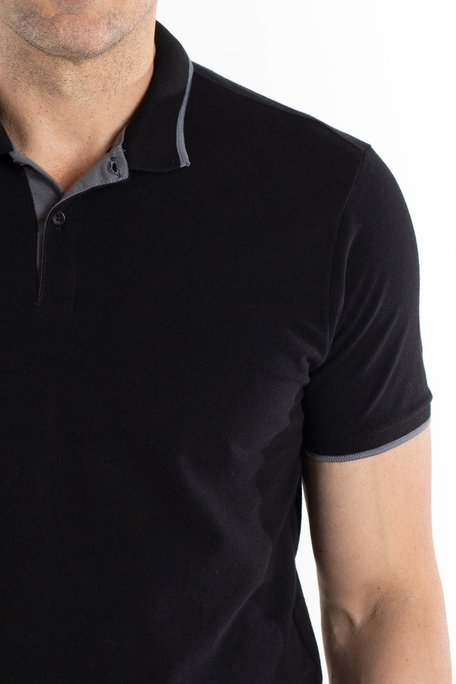 Polo Piquet Com Friso - Preto