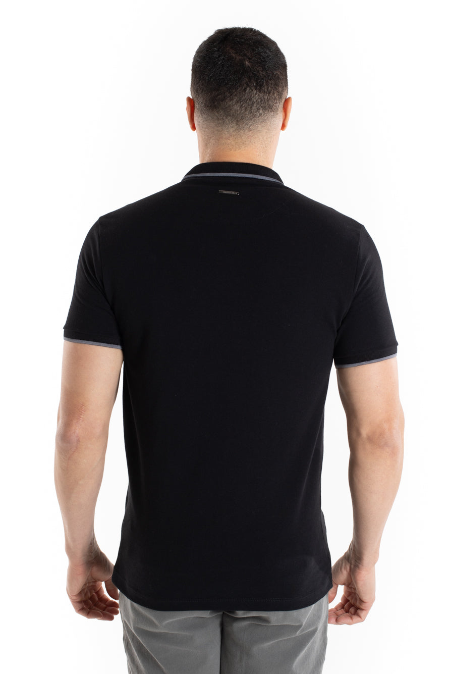 Polo Piquet Com Friso - Preto