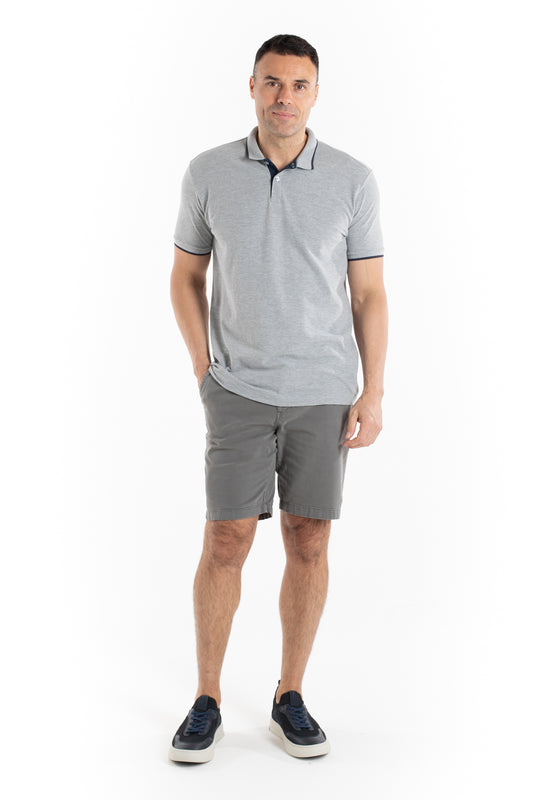 Polo Piquet Com Friso - Mescla Claro