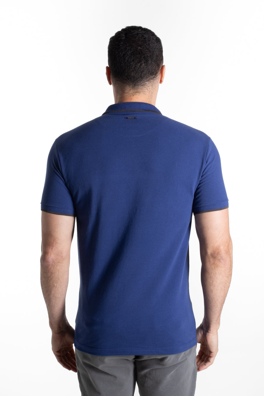 Polo Piquet Com Friso - Azul Escuro
