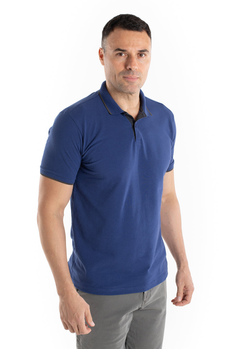 Polo Piquet Com Friso - Azul Escuro