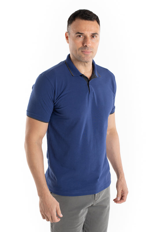 Polo Piquet Com Friso - Azul Escuro