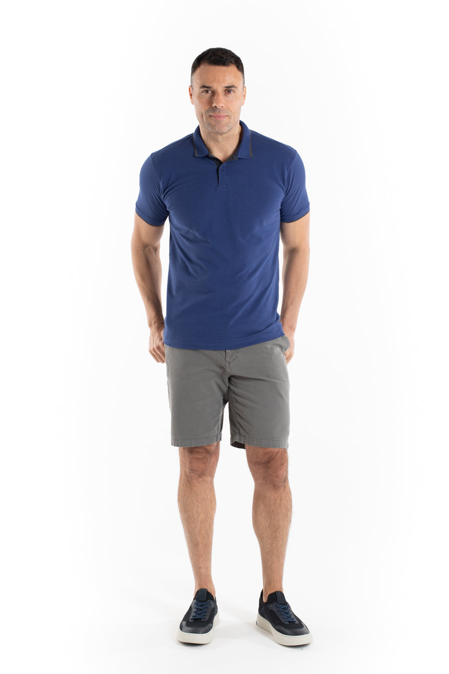 Polo Piquet Com Friso - Azul Escuro