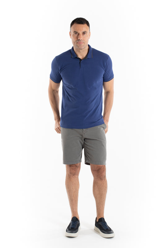 Polo Piquet Com Friso - Azul Escuro