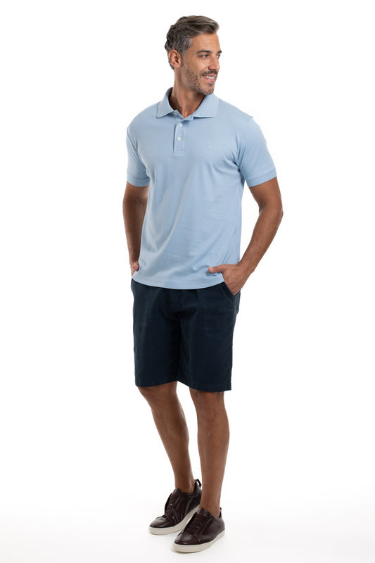 Polo Lisa Algodão Peruano - Azul Claro