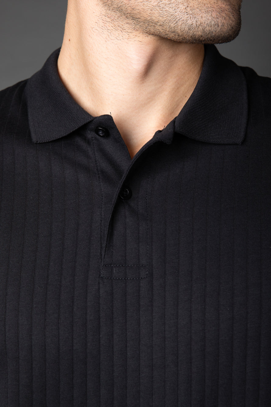 Polo Manga Curta Slim 2 Botões Pima Sanforizada - Preto