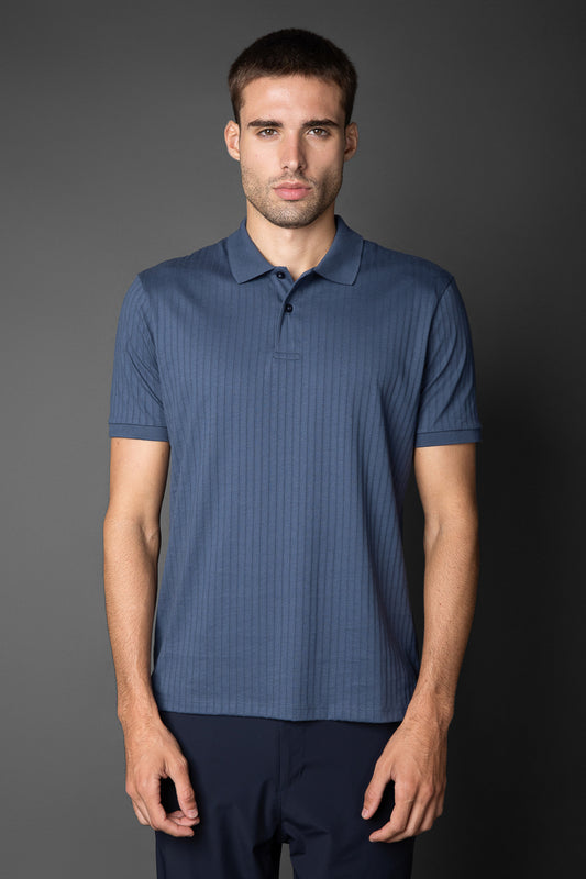 Polo Manga Curta Slim 2 Botões Pima Sanforizada - Azul Escuro