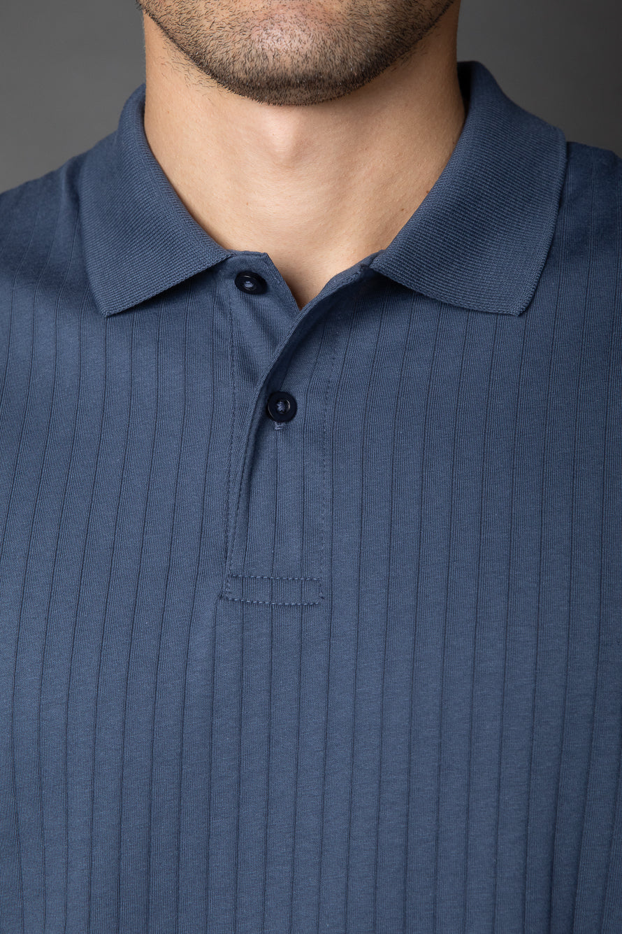 Polo Manga Curta Slim 2 Botões Pima Sanforizada - Azul Escuro
