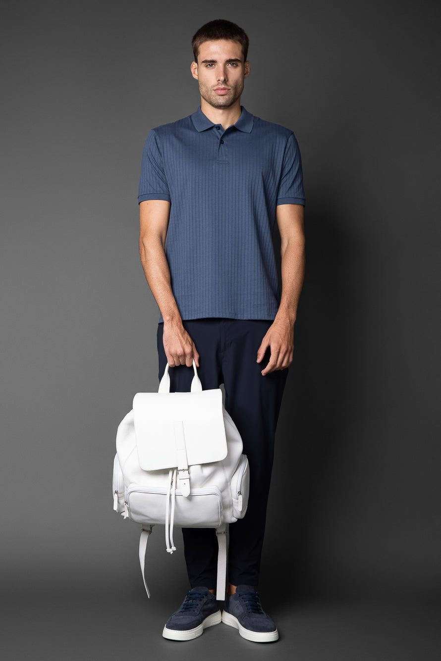 Polo Manga Curta Slim 2 Botões Pima Sanforizada - Azul Escuro