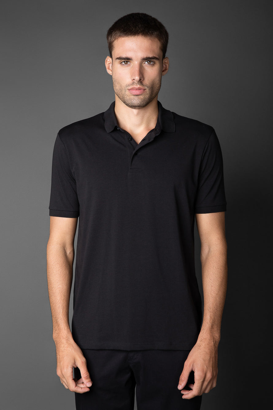 Polo Manga Curta Slim 3 Botões - Preto