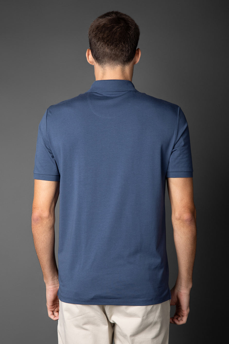 Polo Manga Curta Slim 3 Botões -  Azul Médio
