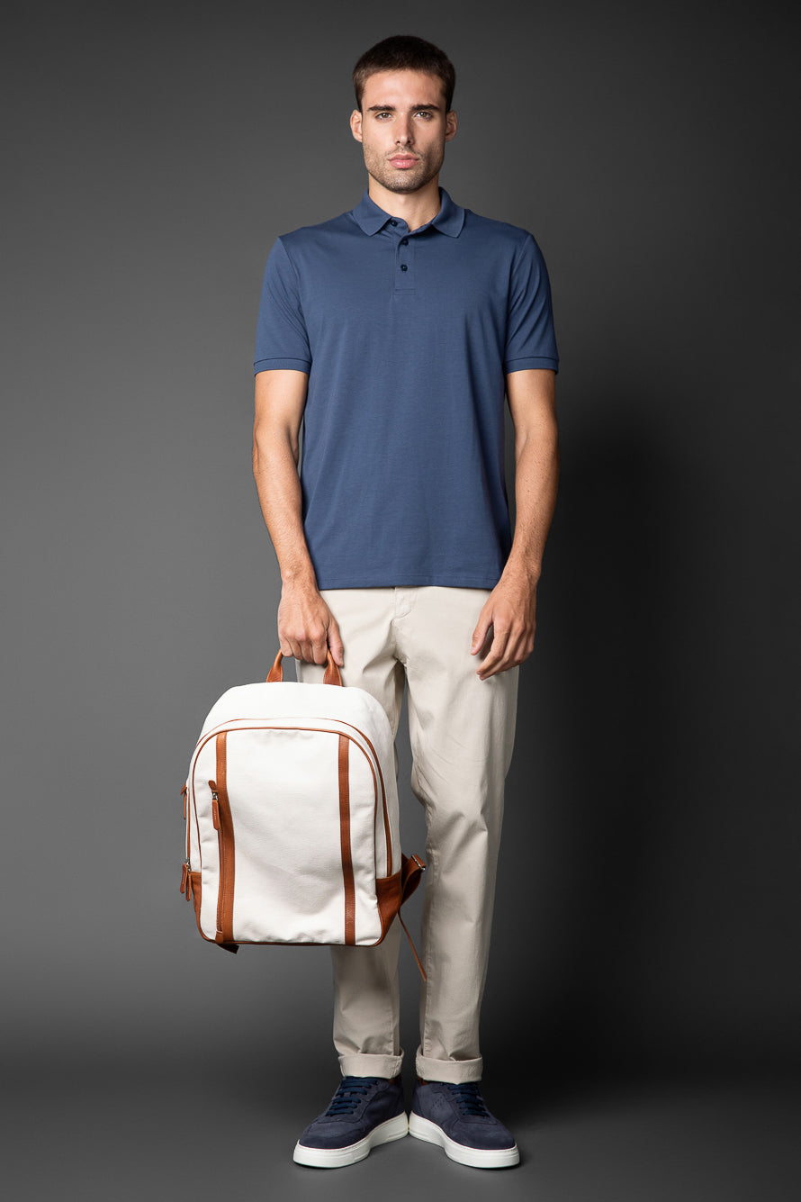 Polo Manga Curta Slim 3 Botões -  Azul Médio