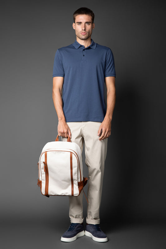 Polo Manga Curta Slim 3 Botões -  Azul Médio