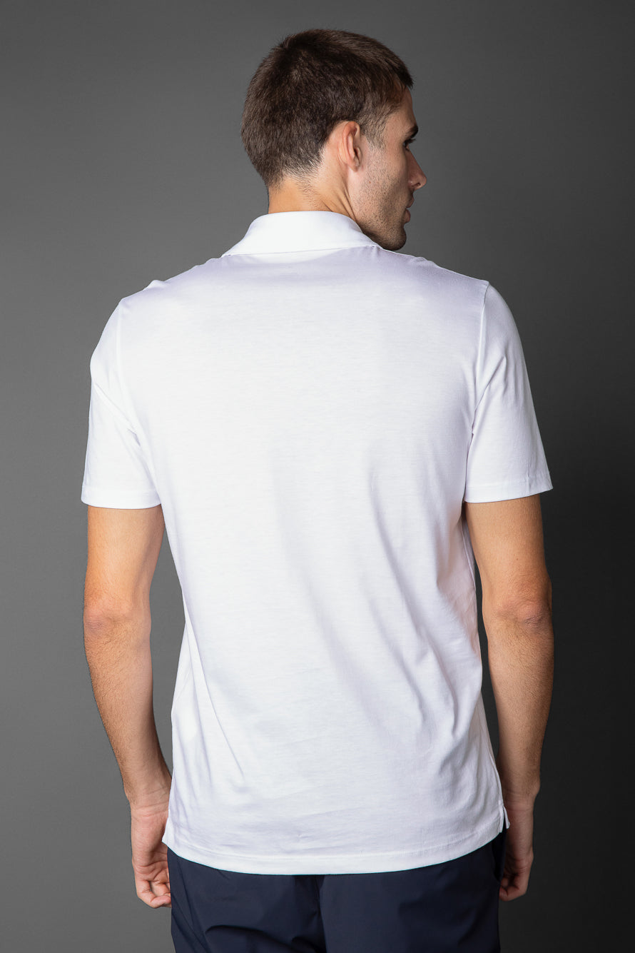 Polo Manga Curta Slim Pima 5 Botões Gola Camisa - Branco
