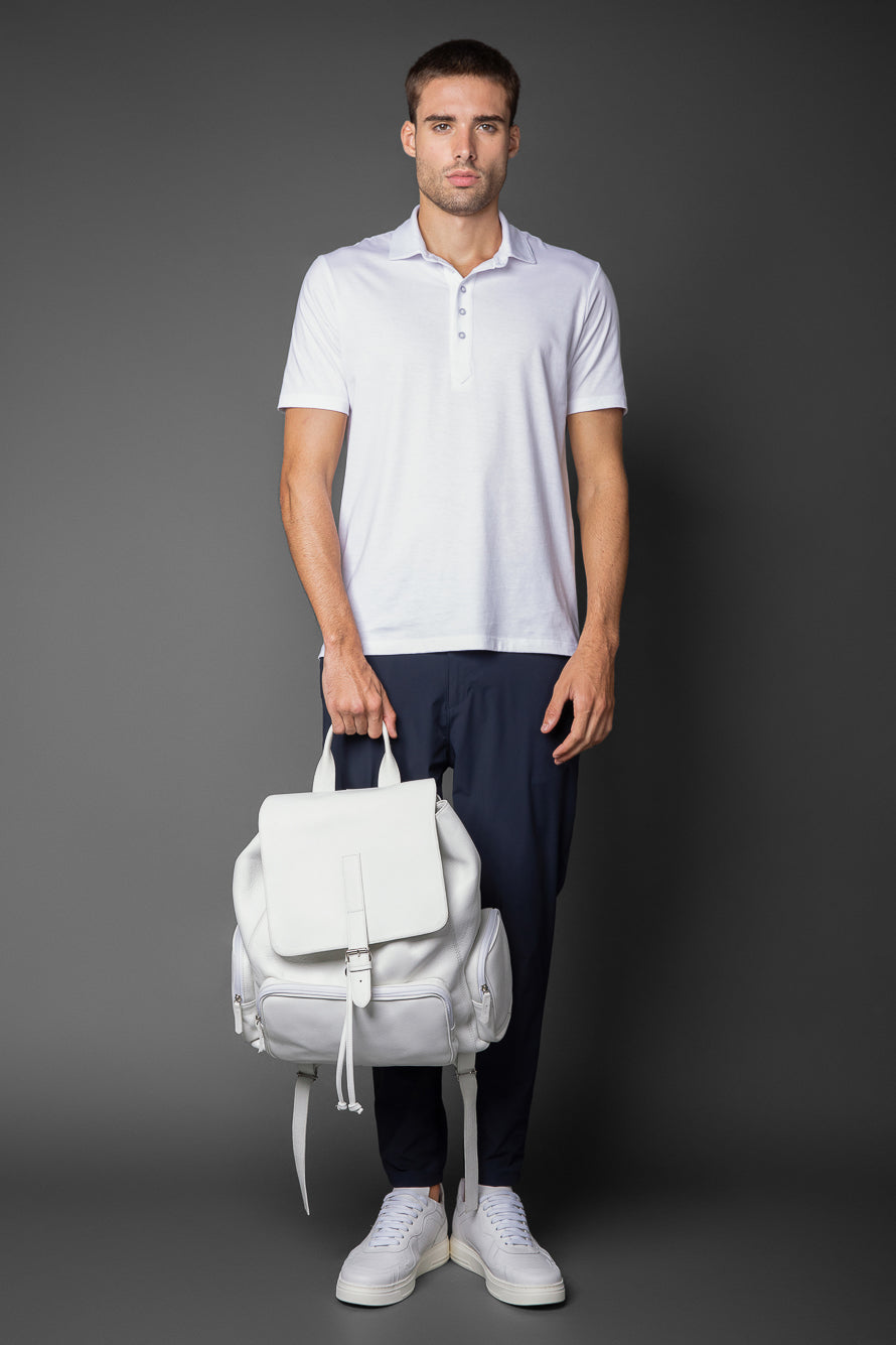 Polo Manga Curta Slim Pima 5 Botões Gola Camisa - Branco