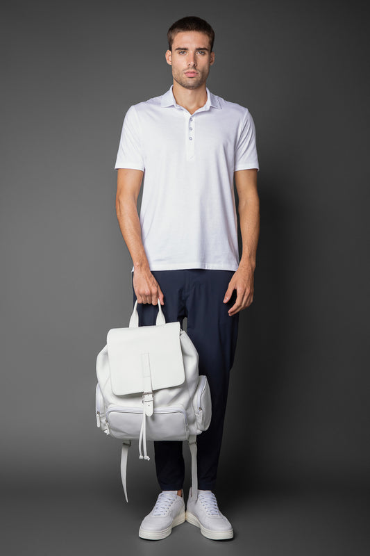Polo Manga Curta Slim Pima 5 Botões Gola Camisa - Branco