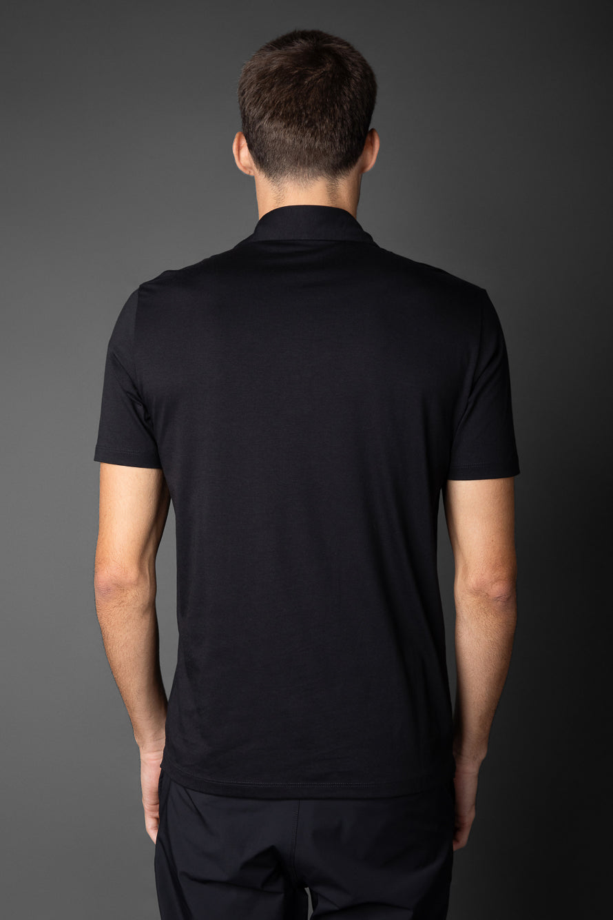 Polo Manga Curta Slim Pima 5 Botões Gola Camisa -  Preto