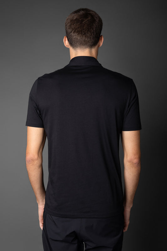Polo Manga Curta Slim Pima 5 Botões Gola Camisa -  Preto
