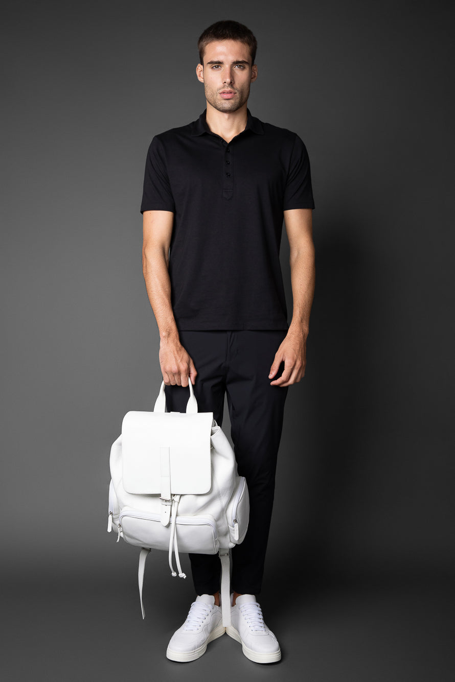 Polo Manga Curta Slim Pima 5 Botões Gola Camisa -  Preto