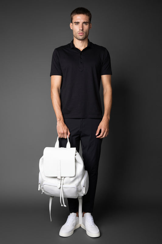 Polo Manga Curta Slim Pima 5 Botões Gola Camisa -  Preto