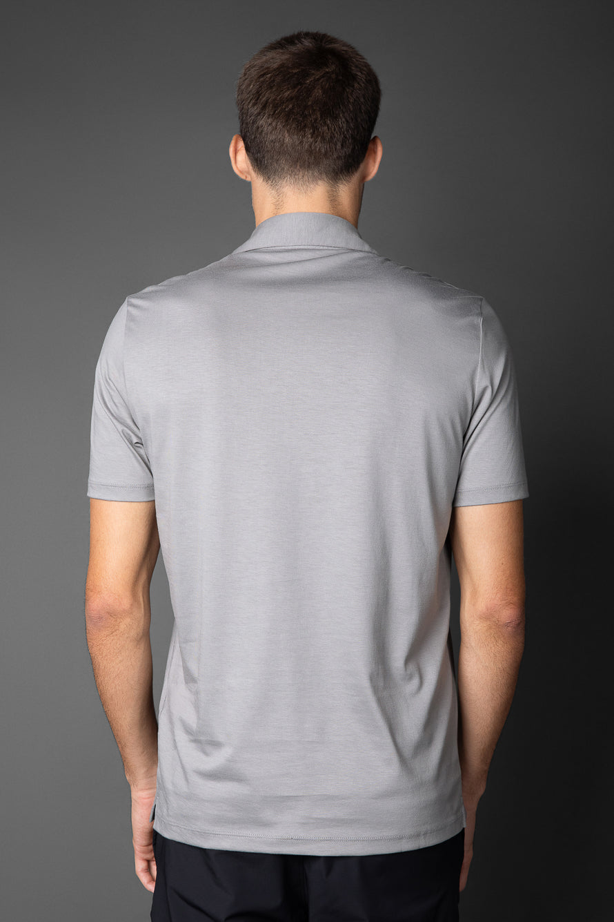Polo Manga Curta Slim Pima 5 Botões Gola Camisa - Cinza