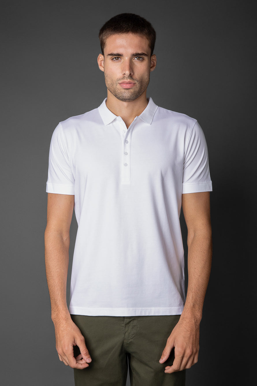 Polo Manga Curta 5 Botões Jersey Pima - Branco