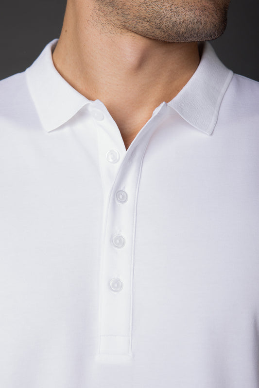 Polo Manga Curta 5 Botões Jersey Pima - Branco