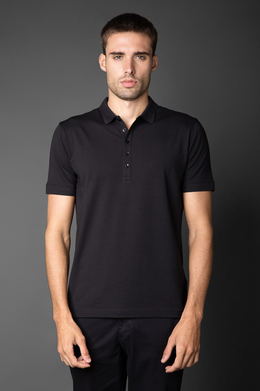 Polo Manga Curta 5 Botões Jersey Pima - Preto