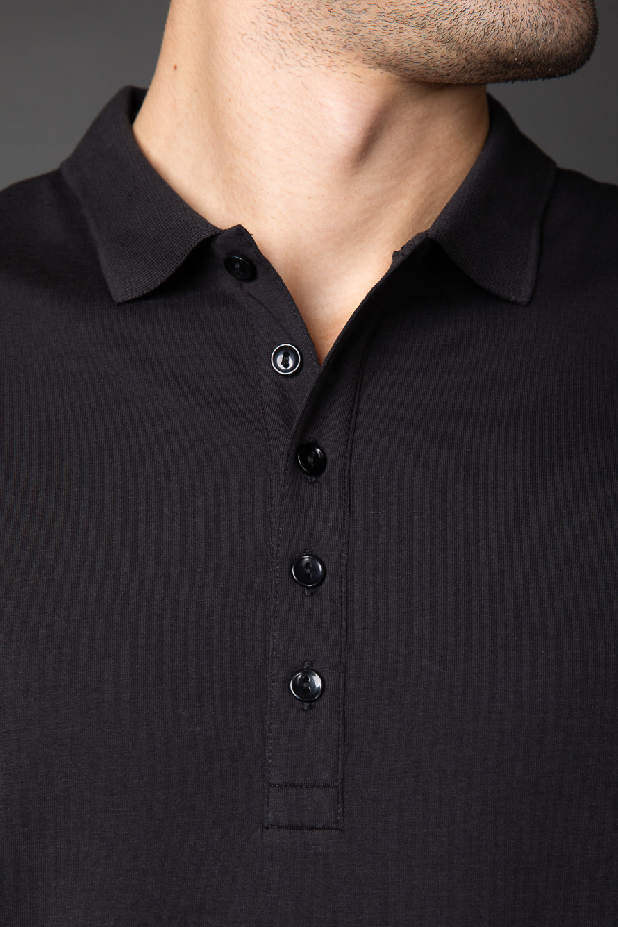 Polo Manga Curta 5 Botões Jersey Pima - Preto